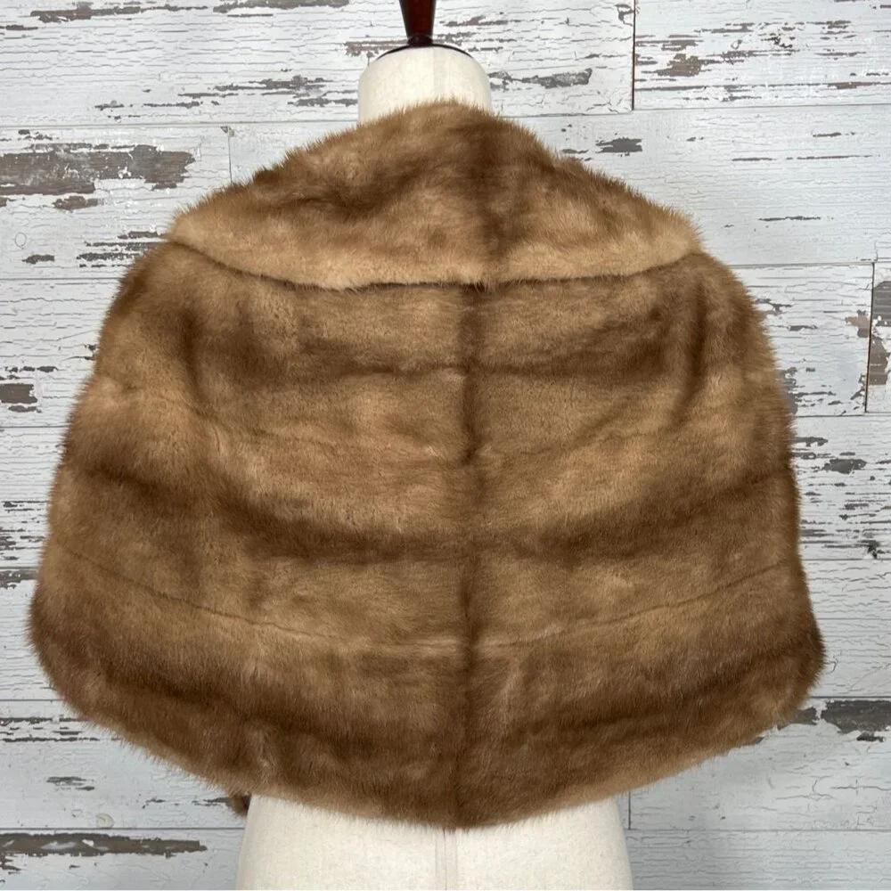 VINTAGE ANN ARBOR FURRIER Mink Fur Caplet Stole Autumn Haze Sz M/L